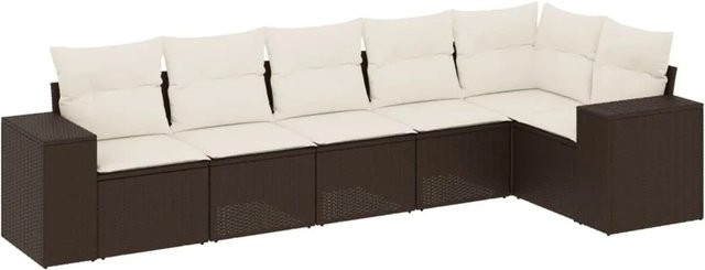 vidaXL 6-teilige Garten-Sofagarnitur in L-Form aus braunem Poly-Rattan mit Sitzkissen und Stauraum - Bild 1