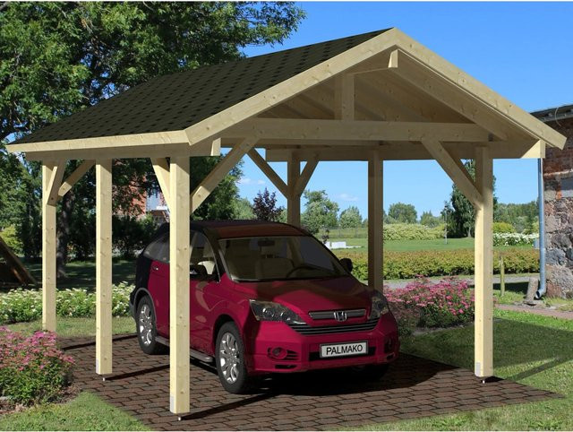 Palmako Einzelcarport Robert aus Fichtenholz in Natur und Beige mit abfallender Dachform, B: 359 cm, T: 510 cm - Bild 1