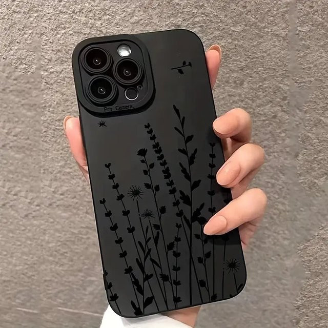 Art Flower Graphic Phone Case in Schwarz für iPhone 17 16 15 14 13 12 11 Pro Max Plus und andere Modelle als Soft Cover - Bild 1