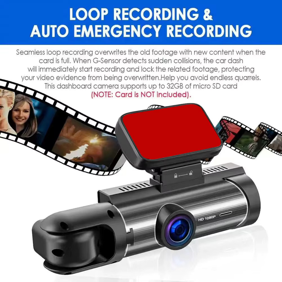 Baideluo 2-Kamera Dashcam Full HD 1080P mit Weitwinkel, Nachtsicht und Loop-Aufnahme, Schwarz - Bild 4