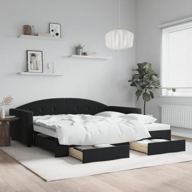 Vidaxl Funktionsbett als ausziehbares Tagesbett mit Schubladen aus Samt und Metall in Schwarz B/T/H: 200 x 100 x 110 cm - Bild 1