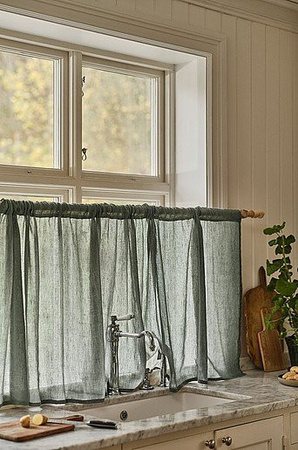 Jotex LINN Caféhausvorhang aus Leinen-Mix in Grün, halbtransparent, B/H: 75 x 250 cm