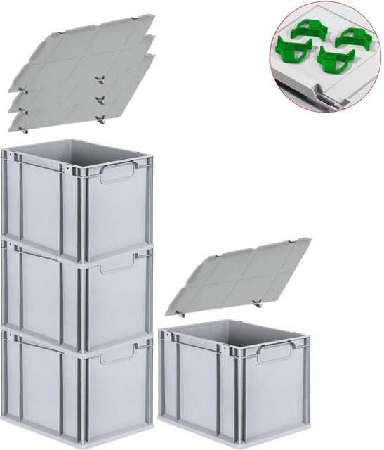 PROREGAL Spar Set 4x Eurobox Nextgen Economy mit Auflagedeckel und Schiebeschnappverschlüssen in Grün, H: 32 cm, B: 30 cm, T: 40 cm - Bild 1
