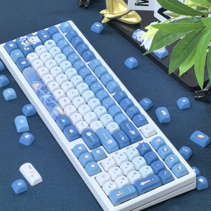 MAIMOOO Genshin Impact Fufu Tastenkappen Blau Niedliche Moa PBT DIY Keycaps für MX Switches 137 Tasten - Bild 5