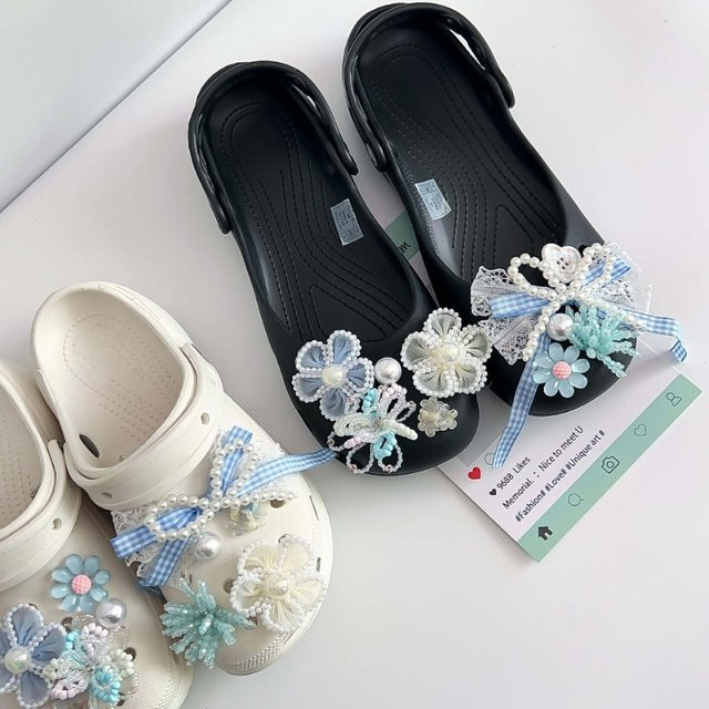 Potdemiel Schuh-Charms-Set, Blau-Weiße Blumen-Perlen, Damen - Bild 1