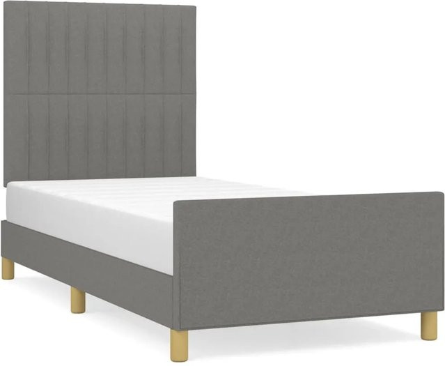 vidaXL Bettgestell mit Kopfteil in Dunkelgrau aus Stoff und Holz, B/T/H: 90 x 200 x 128 cm - Bild 1