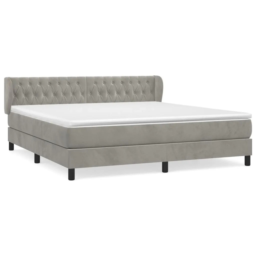 vidaXL Boxspringbett mit Matratze in Hellgrau aus Samt, Hybrid-Bett mit Taschenfederkern und Massivholz, B/T: 160 x 200 cm - Bild 2