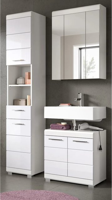 Inn.Furn Badmöbel Set Shawn 3-teilig in Weiß Hochglanz mit LED-Beleuchtung, Breite: 112 cm - Bild 1