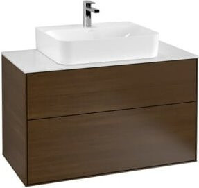 Villeroy & Boch Waschtischunterschrank Finion in Walnuss mit weißer Abdeckplatte, Wandmontage, B/T/H: 100 x 50,1 x 60,3 cm - Bild 1