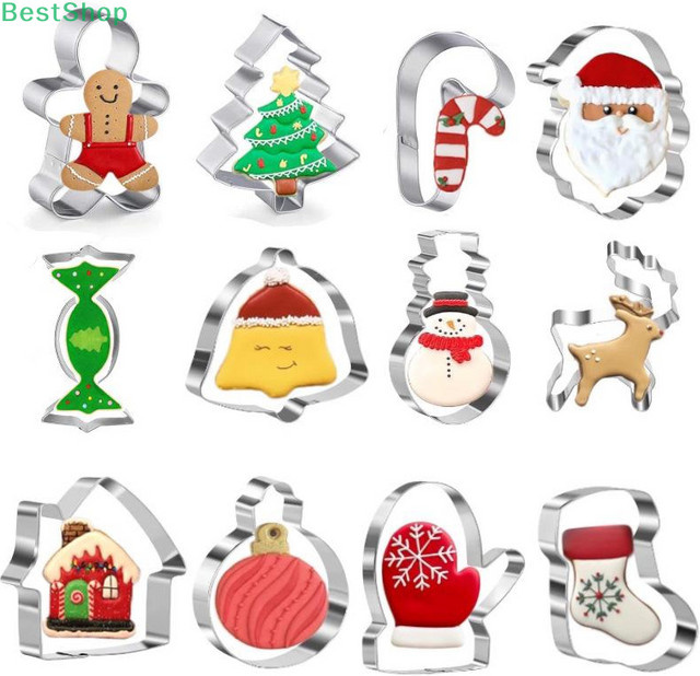 HNKMP 12er Set Weihnachtliche Ausstechformen aus Edelstahl in Silber für Plätzchen, Fondant und Kuchen - Bild 1