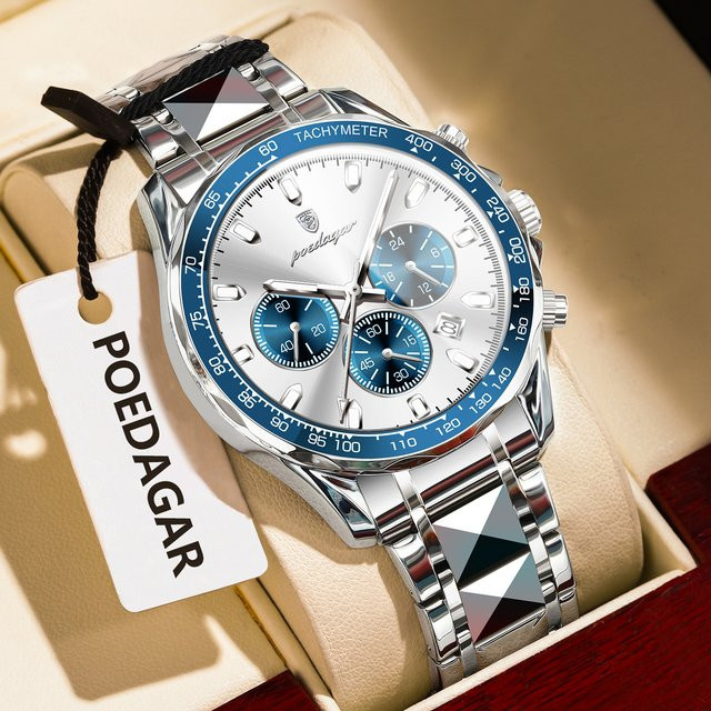 POEDAGAR Chronograph, Quarz, Edelstahl, Silber, Herren - Bild 1