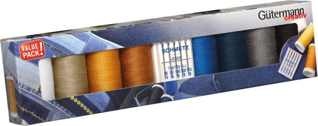 Gütermann Nähfaden Set Denim 50 mit Jeansnadel in Blau und Multicolour - Bild 1