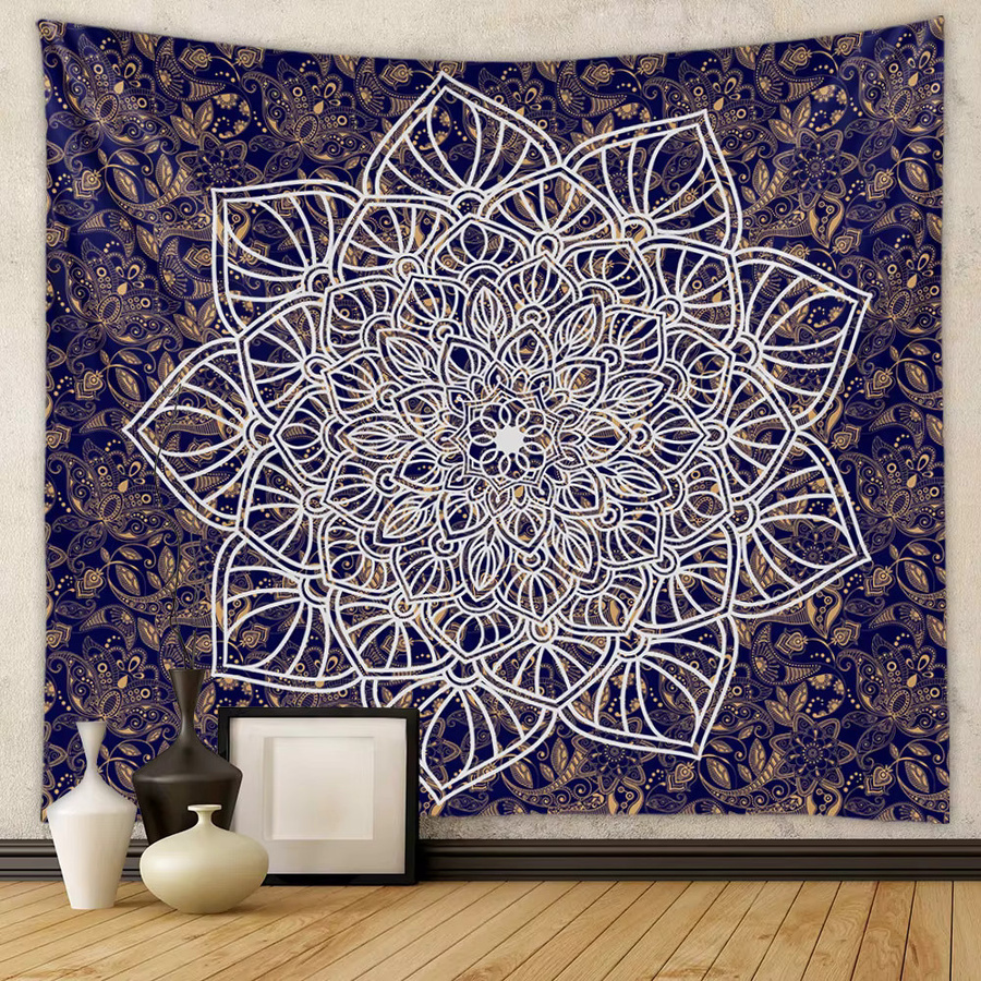 VIKAMA Boho Wandteppich mit Mandala-Design in Blau, geometrischer Textil-Wandteppich, B/H: 75 x 58 cm - Bild 1