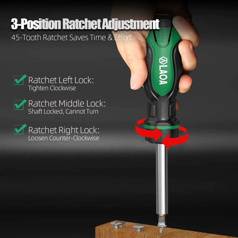 LAOA Professionelles Ratschenschraubendreher-Set mit kurzem Schaft und Schnellwechsel-Bit für Elektriker, 6,35 mm Schnittstelle - Bild 2