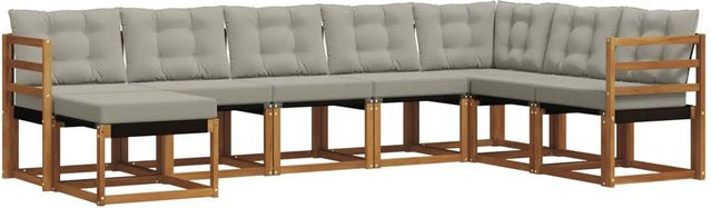 vidaXL Outdoor-Sofagarnitur 8-teilig L-Form aus Akazienholz und Textilene in Natur und Grau mit UV-beständigen Kissen - Bild 1