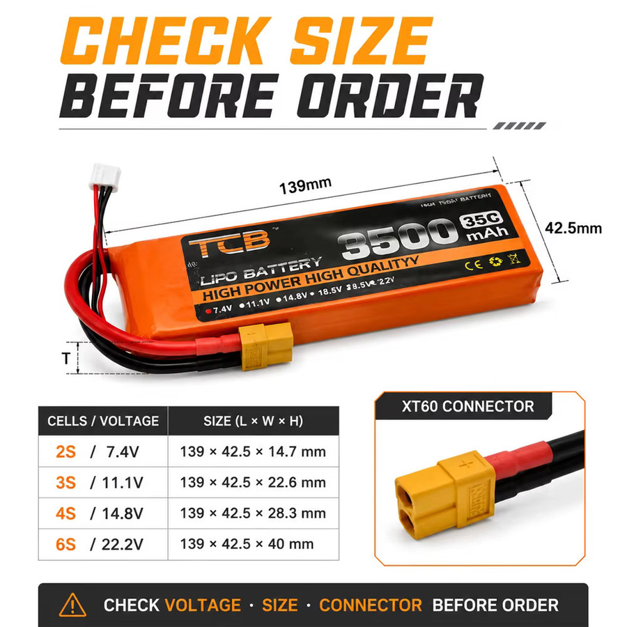 HONGXUNJIE LiPo-Akku 3500mAh mit XT60-Stecker für FPV-Drohnen, RC-Autos und Flugzeuge - Bild 6