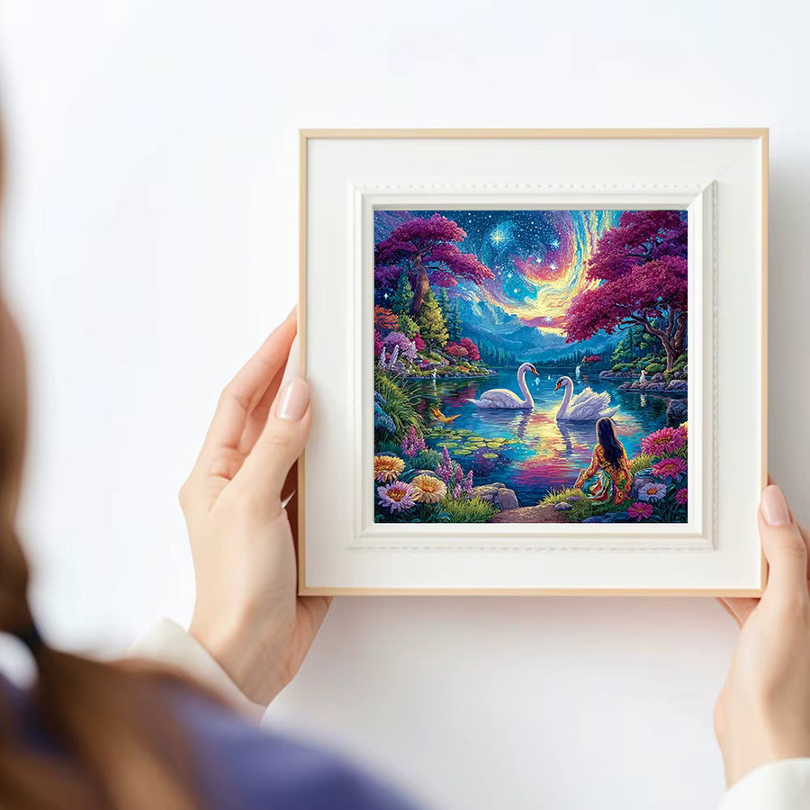 Huacan 5D-Diamantgemälde Schwanensee Landschaft und Tiere als Diamantmosaik Set mit runden Steinen in Multicolour, Breite: 20 cm, Höhe: 20 cm - Bild 3