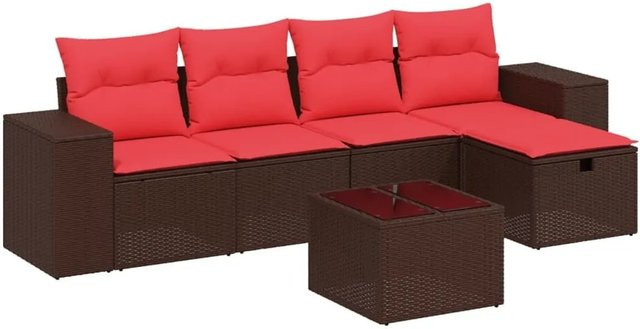 vidaXL 6-teiliges Gartensofa-Set mit Kissen aus Polyrattan in Braun für Garten und Terrasse - Bild 1