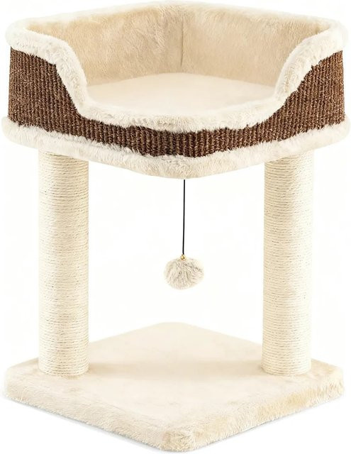 Costway Kratzbaum Klein mit Plüschsitz und integriertem Spielball in Beige, B/T/H: 38 x 38 x 51 cm - Bild 1