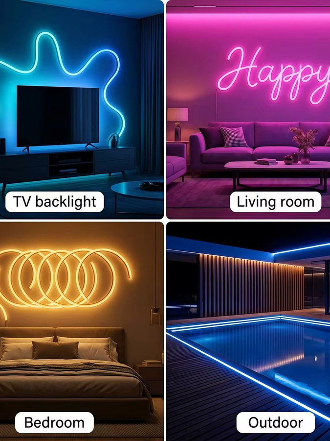 ledcbet RGBIC Neon Flex LED-Streifen mit USB-Steuerung und Musiksynchronisation, Wasserdichtes Multicolour Neonlicht für Wohnzimmer und Schlafzimmer - Bild 4