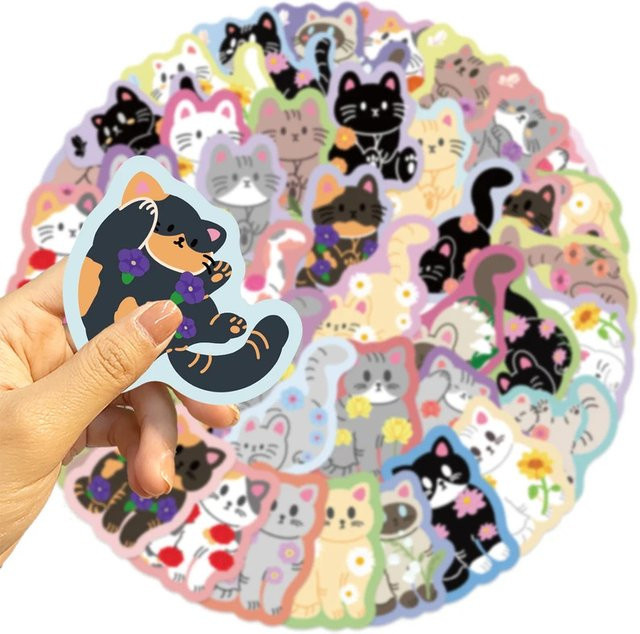 MYGVN Katze Blume Cartoon Bild Graffiti Aufkleber, 50-teiliges Set, multicolour - Bild 1