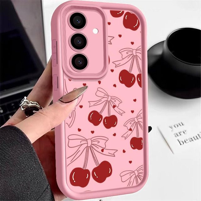 Kirschfrucht Handyhülle für Samsung Galaxy S25 S24 S23 S22 S21 S20 Ultra Plus FE A15 A16 A25 A26 A34 A35 A36 A54 A55 A56 5G in Pink - Bild 1