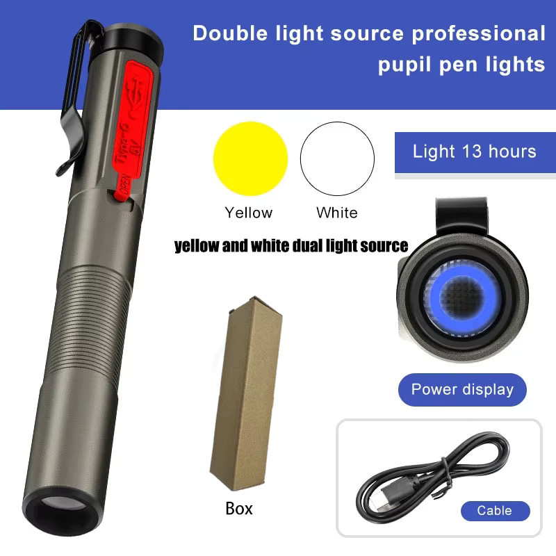 ESMARTER Wiederaufladbare medizinische LED-Stiftleuchte mit zwei Lichtquellen und Clip für professionelle Untersuchungen - Bild 5