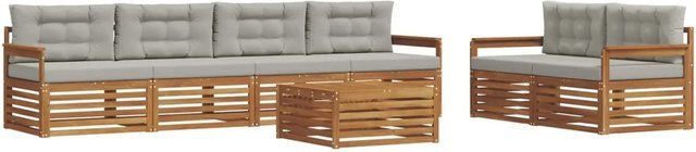 vidaXL Outdoor-Sofagarnitur aus massivem Akazienholz mit Kissen, 7-teilig, Natur und Hellgrau - Bild 1