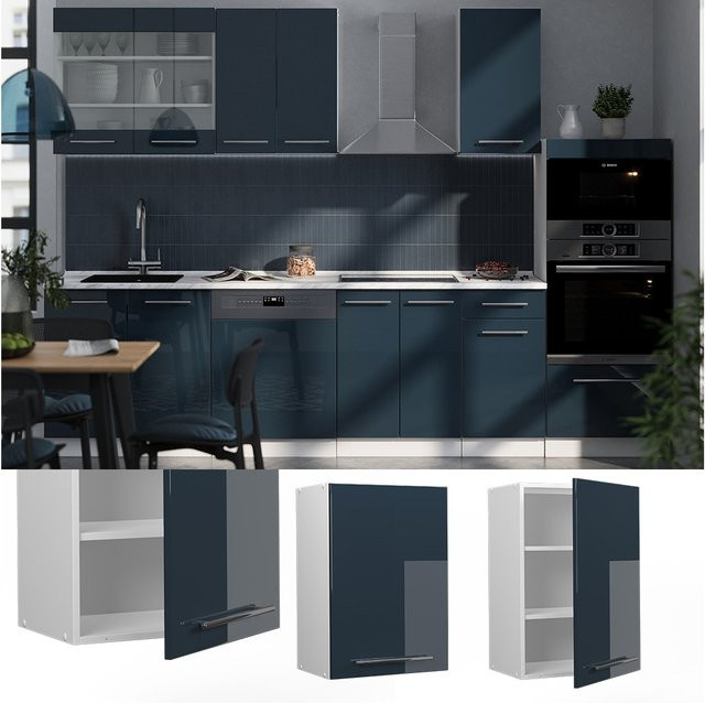 Vicco Hängeschrank Fame-Line Küchenschrank Hochglanz Weiß Dunkelblau B: 50 cm - Bild 1