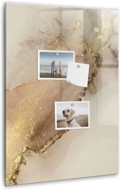 Tulup Magnettafel aus Glas in glitzerndem Marmor Design, Farbe: White/Beige/Multicolour, B: 60 cm, H: 40 cm - Bild 1