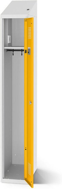 rotstahl Kleiderspind mit Ladefunktion und 1 Tür in Gelb mit lichtgrauem Korpus, B/H: 40 x 200 cm - Bild 1