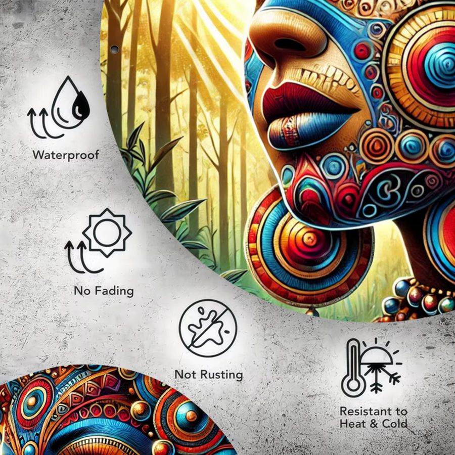 Potdemiel Metallschild Tribal Face Paint Art Design als runde Wanddekoration, Durchmesser: 20,3 cm, Multicolor - Bild 4