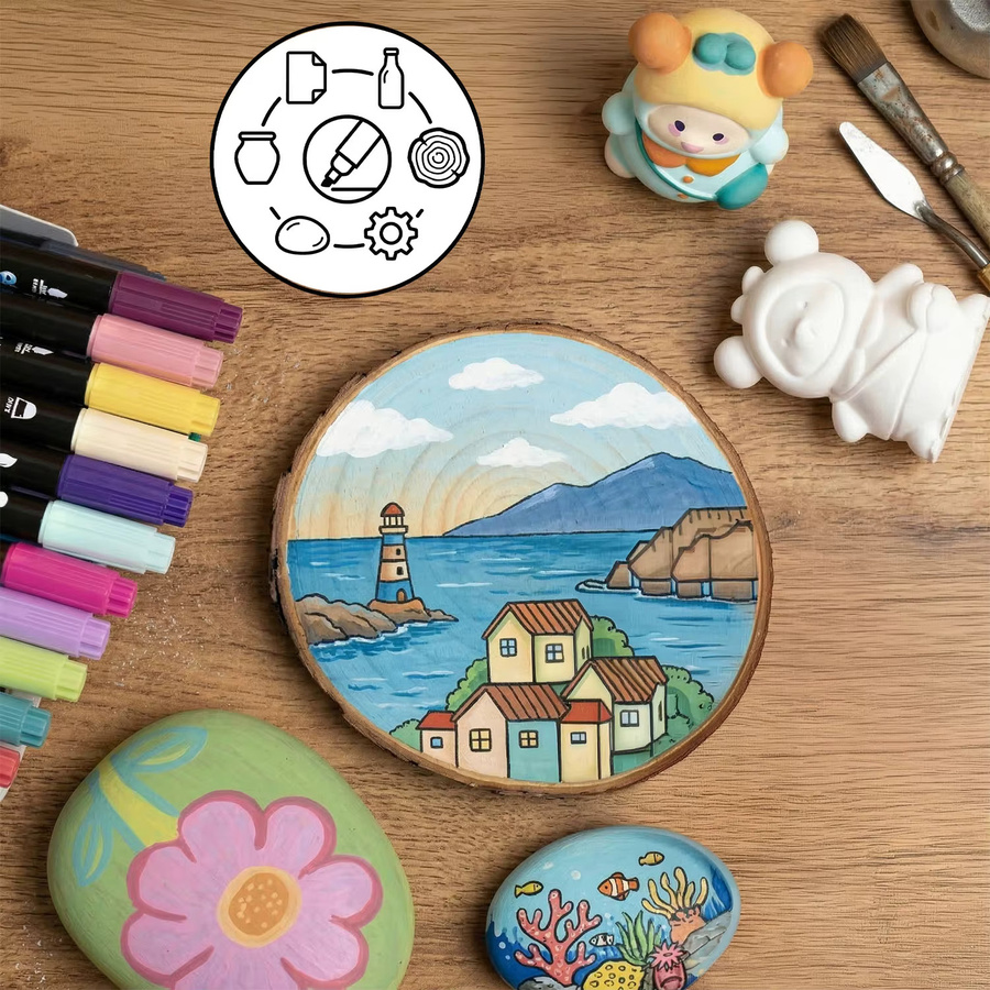 24er Set Acrylmarker mit doppelseitiger Meißelspitze, wasserfeste Permanent-Stifte in Mehrfarben für DIY-Projekte auf Stein, Holz, Metall, Glas und Leinwand - Bild 4