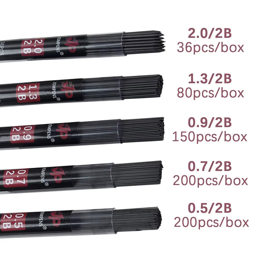 MROOFUL Runde Stiftminen 2B in Schwarz für Druckbleistifte, Großpackung mit 0.5 mm, 0.7 mm, 0.9 mm, 1.3 mm und 2.0 mm zum Zeichnen und Schreiben - Bild 3