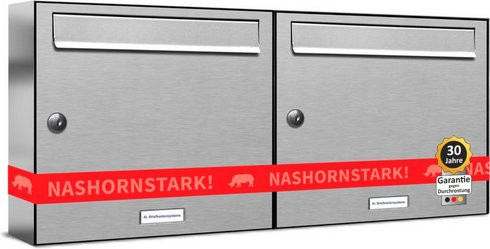 AL Briefkasten für 2 Parteien, Aufputzmontage, silberfarben, B/H/T: 153,92 x 34,5 x 11,6 cm - Bild 1