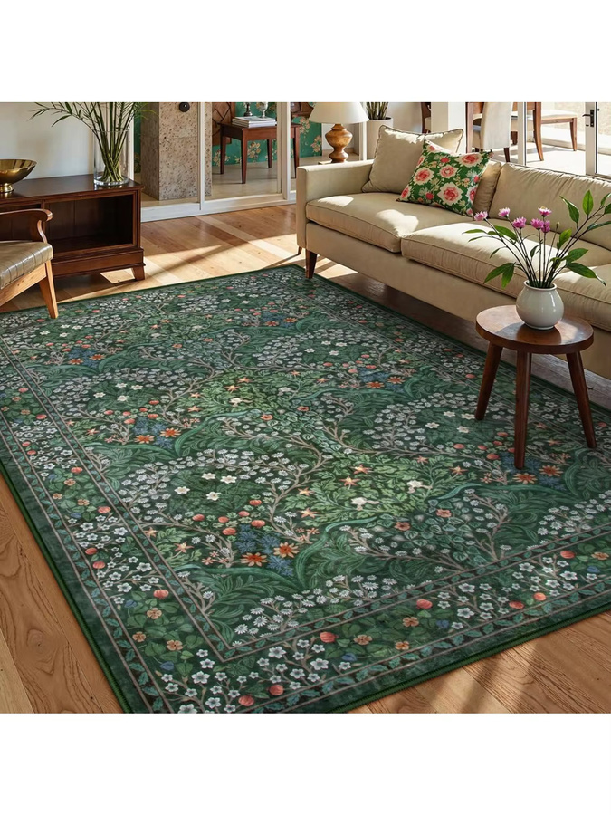 Maschinenwaschbarer Nordischer Wohnzimmerteppich mit böhmischem Blumenmuster von LYAHKAE, rutschfester Teppich für Schlafzimmer und Wohnzimmer - Bild 2