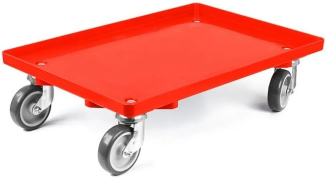 PROREGAL Transportroller für Euroboxen mit geschlossenem Deck in Rot, 4 Lenkrollen mit Gummirädern, Traglast 300 kg - Bild 1