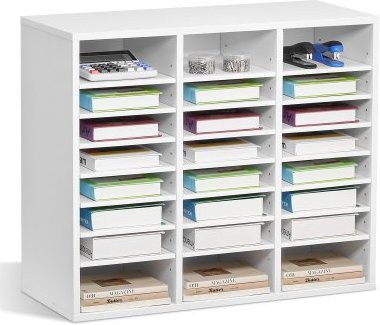 VEVOR Literatur-Organizer Dokumentenablage mit 24 Fächern und einstellbaren Regalen aus MDF in Weiß, B/H/T: 73,7 x 62,0 x 30,5 cm - Bild 1