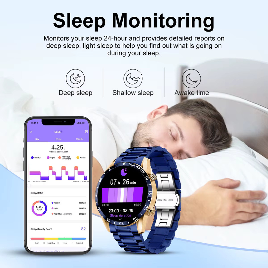 LIGE Smartwatch, Edelstahl, Schwarz, Herren - Bild 3