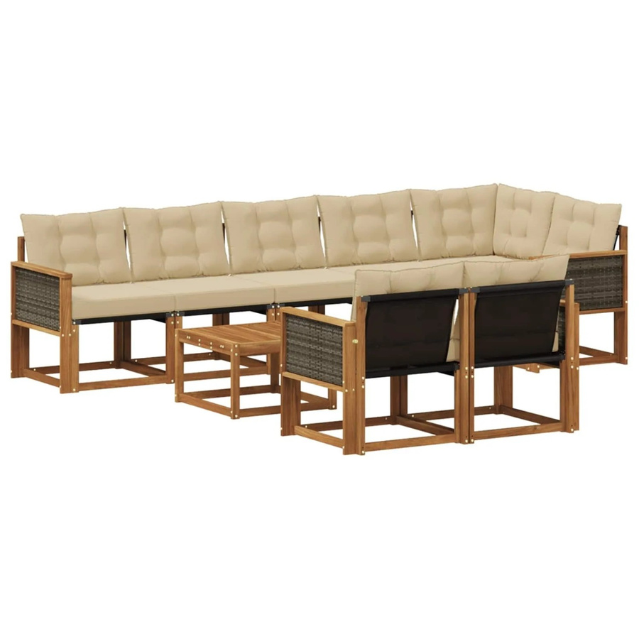 vidaXL Outdoor-Sofagarnitur aus Akazienholz mit 9 Kissen in Natur und Beige, modern mit Textilene und Schaumstoff - Bild 2