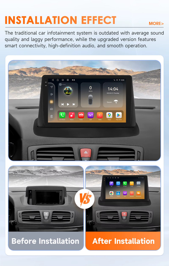 Hizpo Android 14 Autoradio für Renault Megane 3 2008-2014 mit 8 Kernen, Qualcomm Snapdragon 6115, GPS, 4G, Carplay und AI Auto, Schwarz - Bild 2