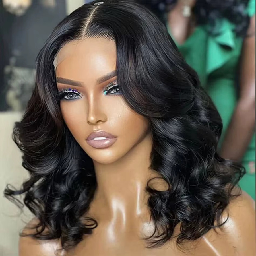 JAYCEE HAIR Wear and Go Echthaar-Perücke, gewellt, kurzer Bob, HD-Lace-Frontal, 180 % Dichte - Bild 3