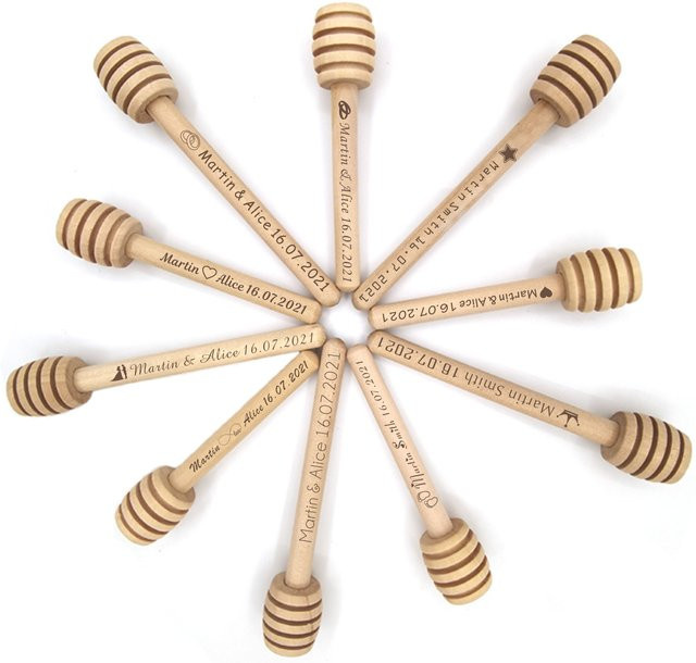 Personalisierte Mini Honiglöffel aus Holz in Braun für Hochzeiten und Partys - Bild 1