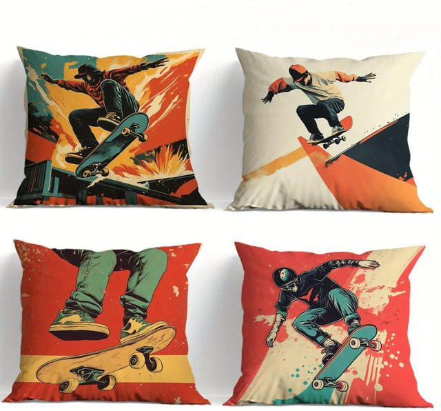 JMG Clothing Kissenbezug mit Skateboard Kunst Illustration, Mehrfarbig, B/T: 45 x 45 cm - Bild 1