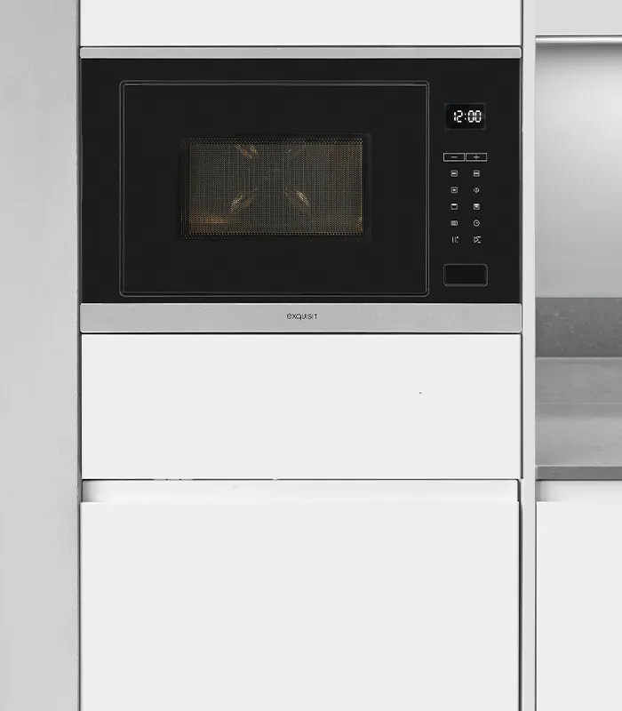 Exquisit EMW25-G-020 Einbau-Mikrowelle mit Grill und Automatikprogrammen in Silber und Edelstahl, B/T/H: 59,5 x 37,5 x 25,0 cm - Bild 2