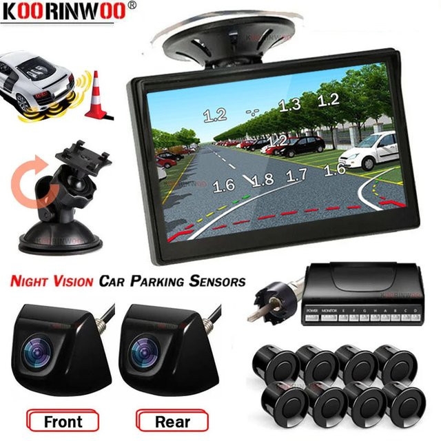 Koorinwoo Intelligentes Parkassistenten-System mit dynamischen Trajektorien-Parksensoren und Rückspiegelkameras für vorne und hinten, Schwarz - Bild 1