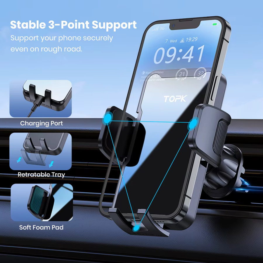 TOPK Handy-Autohalterung für Lüftungsschlitze, 360 Grad Rotations-Universal-Telefonständer in Schwarz für iPhone und Samsung - Bild 3