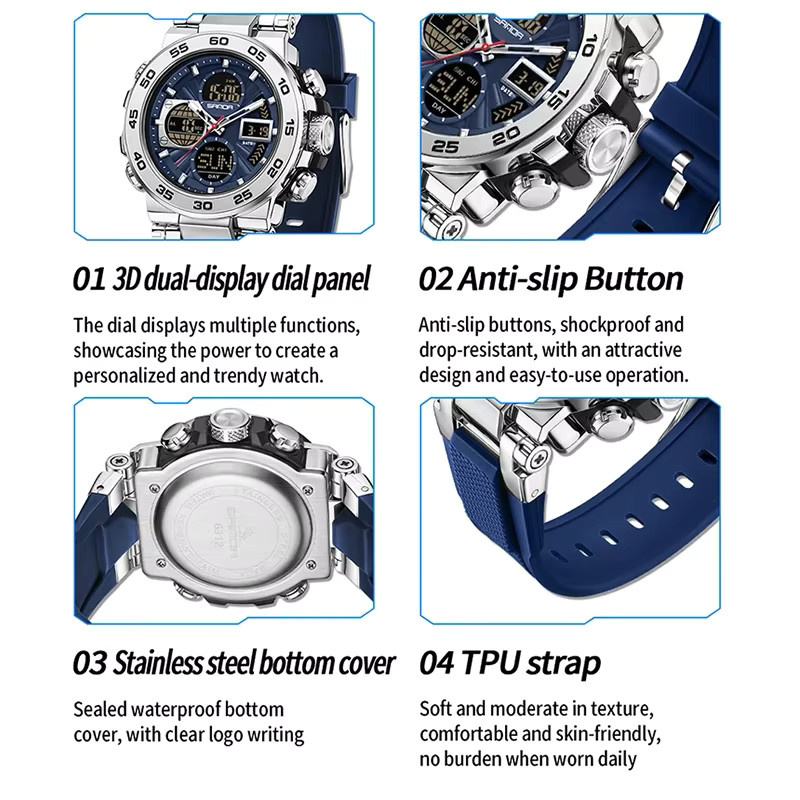 SANDA Armbanduhr, Digitaluhr, Quarz, Kunststoff, Schwarz, Herren - Bild 1