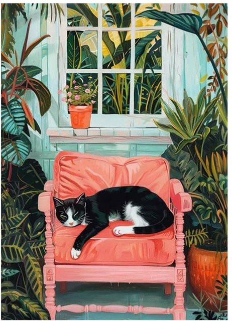 DIMENGQI Wandkunst Leinwand Poster Lustige Katze auf Toilette mit Zeitung, Mehrfarbig, Breite: 20 cm, Höhe: 30 cm - Bild 1