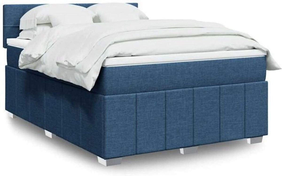 Vidaxl Boxspringbett mit Matratze in Blau und Weiß aus Stoff, B/T/H: 140 x 190 cm - Bild 1